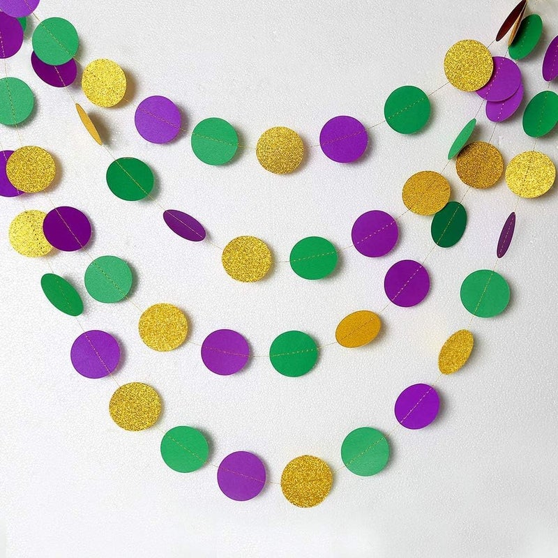 Decor365 Gold Purple Green Mardi Gras Decorations Glitter Dot Mardi Gras Garland Decor Circle Streamers Fat Tuesday Banner Carnival Themed Backdrop Wedding Baby Shower Birthday Party Supplies - Image 3